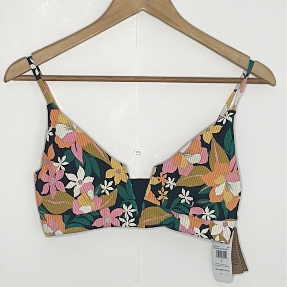 Volcom Juniors Printed Had Me at Aloha Cropped Bikini Top Size Large